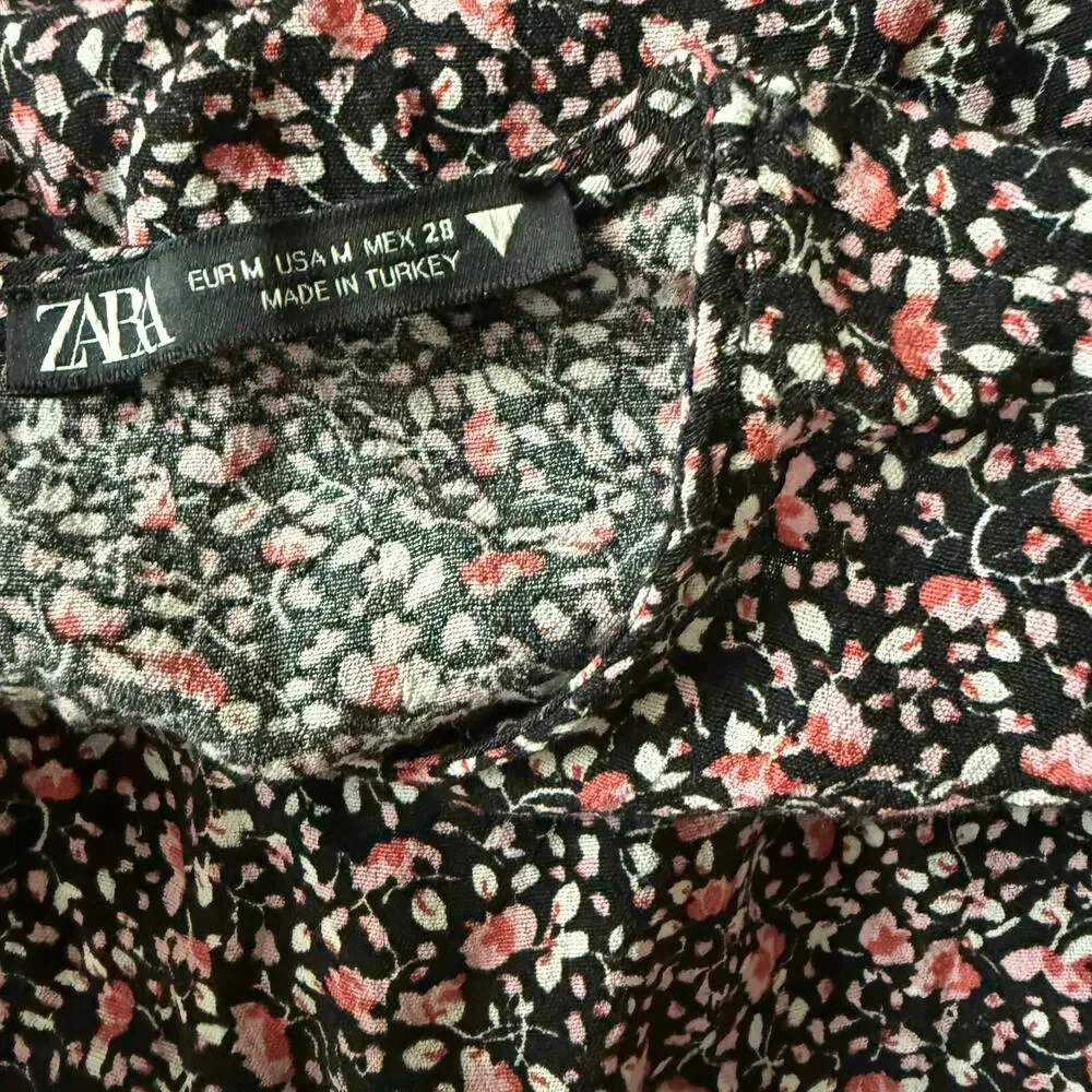 Zara ditsy floral tiered boho babydoll mini dress oversized layer tiers M medium - Picture 5 of 7